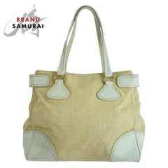 PRADA プラダ 三角ロゴプレート ホワイト アイボリー キャンバス/レザー トートバッグ ショルダーバッグ レディース 504037【中古】