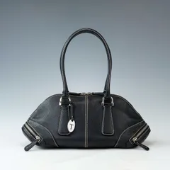 美品 TOD'S トッズ ショルダーバッグ ゴンミーニ ブラック レザー エンボス ボストン ハンドバッグ レザー 黒