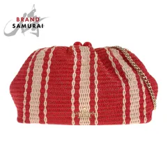 美品 Kate Spade ケイトスペード スクランチ ビーチ チェア ストライプ ストロー コンバーチブル チェーンショルダーバッグ 600249【中古】