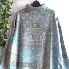 新品 a047 ML 裏起毛 あったか ワンピース 水色系 秋 冬 ペイズリー柄 レディース ゆったりタートル ストレッチ 50代 60代 70代