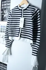 W(F) ビビ ニット カーディガン 新品 アンジェリーク ストライプ クロップド-16FDD