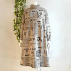 新品 a076 ML 裏起毛 あったか ワンピース ベージュ系 冬 英字柄 ゆったり タートル ストレッチ レディース 50代 60代 70代