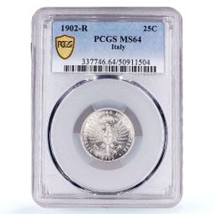 1915年 イタリア クァドリガ 2リレ 銀貨 PCG MS64 エマヌエレ3世