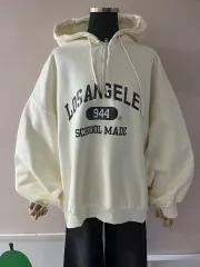 クリームハーフオーバーサイズ裏起毛パーカー