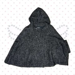 森ガール デイリー ブラック ぼかし フード ケープ コート