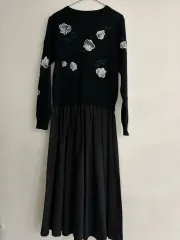 フラワー 刺繍 ブラック ロング ONE PIECE