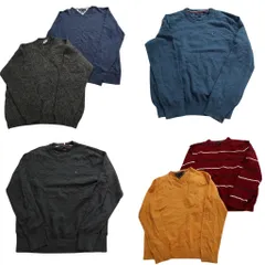 古着卸 まとめ売り ブランドMIX セーター 6枚セット (メンズ L /XL ) ラコステ トミーヒルフィガー ボーダー Vネック 中古 古着 ND6574