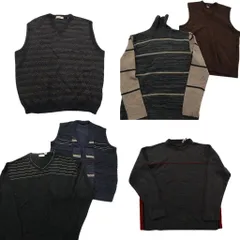 古着卸 まとめ売り セーター MIX 6枚セット (メンズ XL ) ベスト ライン タートルネック Vネック 中古 古着 ND6588