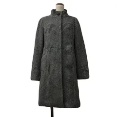 ナチュラルビューティーベーシック NATURAL BEAUTY BASIC コート スタンドカラー ロング シングル ウール 比翼仕立て ツイード 長袖 L 黒 白 ブラック ホワイト