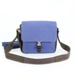 美品 プラダ レザー キャンバス ショルダーバッグ 斜め掛け メッセンジャー ビジネス 通勤 ブルー 本革 メンズ RWM CZ5-1【中古】