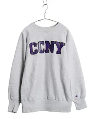 90s USA製 ★ チャンピオン リバースウィーブ プリント スウェット メンズ L オールド カレッジ トレーナー クルーネック 裏起毛 霜降り 灰