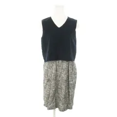 ステュディオス STUDIOUS ワンピース セパレート ドッキング ひざ丈 Vネック ノースリーブ ツイード 1 紺 ネイビー /AH7