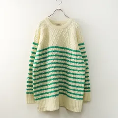 サマンサモスモス Samansa Mos2 SM2 ケーブル ボーダーニットプルオーバー F‖オフホワイト×グリーン トップス 長袖【2400014769340】