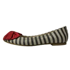 DIANA(ダイアナ) フラットシューズ 23 1/2 レディース - ベージュ×黒×レッド ストライプ/リボン/ハート/ラメ