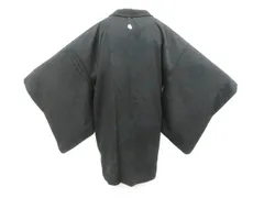 【一輝堂】黒羽織 一つ紋 花菱地紋 羽織紐付 正絹 着物 身丈約82cm 裄丈64.5cm 26z01-368