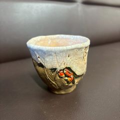 超レア・天神蟹湯吞み】水月焼き 陶器 在落款 共布付 H10,6㎝ 中古品