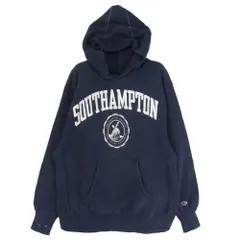 Champion チャンピオン USA製 90s 刺繍タグ REVERSE WEAVE SOUTHAMPTON リバースウィーブ サウサンプトン ネイビー フーディ パーカー ネイビー系 L【中古】