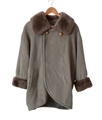  EL MIDAS  エルミダ　ウールコート　ファー　レディース　グレー　サイズ10【Z1747】