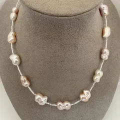 淡水本真珠★ツインバロック★ビーズ入り★パールネックレス★ハンドメイド★ファッション★デザイン★ネックレス