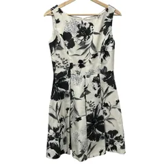 グレースコンチネンタル ワンピース サイズ38 M レディース美品  - アイボリー×黒×ライトグレー クルーネック/ノースリーブ/ひざ丈/花柄