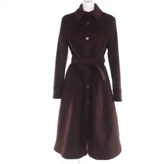 極美品☆Max Mara マックスマーラ ウール100％ ロゴボタン ベルテッド ロング丈 コート ブラウン 42 正規品 レディース