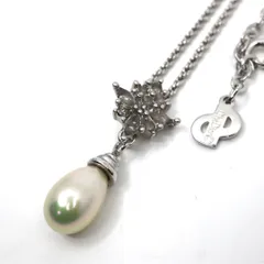 Christian Dior クリスチャンディオール ドロップパール ビジュー ネックレス シルバーカラー ペンダント ヴィンテージジュエリー アクセサリー レディース I4
