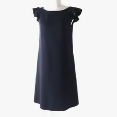極美品 FOXEY フォクシー 39335 ミッドナイトブルー 袖スパンコール付きフリル ノースリーブ ドレス ワンピース 38 日本製 正規品 レディース