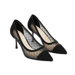 [ReiLuana] パンプス 痛くない シアー ドット ポインテッドトゥ 7cm ヒール チュール 透け感 ブラック (ブラック, 日本の靴のサイズ寸法, 大人, 数値, 24.0 cm) [ブラック] [24.0 cm]