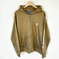 ビッグサイズ◎(^w^)b Champion チャンピオン ジップアップパーカー フーディ ポリエステル100% 薄手 羽織り 刺繍 アメカジ 古着MIX デイリー タウンユース カーキ メンズ サイズXXL