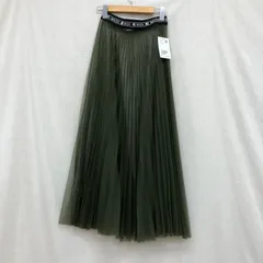 タグ付 アダムエロペ 23SS チュールプリーツスカート ロゴ入りウエストゴム レイヤードスカート シアースカート カーキ  FREE