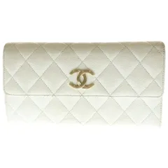 CHANEL (シャネル) ココマーク キャビアスキン フラップ レザーロングウォレット 長財布 ホワイト AP3133 ランダムシリアル