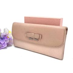miumiu ミュウミュウ マドラス フィオッコ リボン 財布 ピンクベージュ