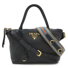 PRADA プラダ VIT.DAINO ハンドバッグ 2WAY ショルダーバッグ ストライプショルダー NERO 黒 ブラック ゴールド金具 1BA111