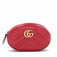 美品 グッチ GGマーモント レッド 476434 レザー 2WAY ボディバッグ 斜め掛け ウエストポーチ ショルダー レディース MMM DL51-10【中古】