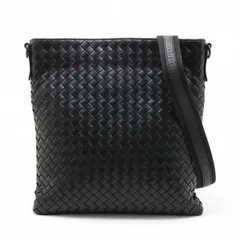 美品 ボッテガヴェネタ イントレチャート レザー ショルダーバッグ 斜め掛け メッセンジャー 本革 ブラック 黒 メンズ MMM DL52-7【中古】