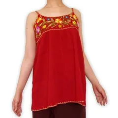【在庫処分 セール】カラフル刺繍タンクトップ／キャミ チュニック メキシカン 重ね着 キャミソール エスニックファッション