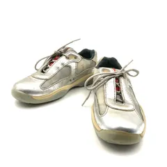 PRADA SPORT プラダスポーツ　レザースニーカー　シルバー　ローカット　ロゴ　サイズ37(23.5〜24cm) レディース　ラグスト　高級　ハイブランドのサムネイル