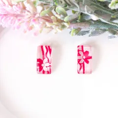 no.432　レジン　スクエア型　花柄　和風　赤　ピアス　イヤリング　ハンドメイド