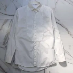 Neil Barrett 37(S) L/S ドレスシャツ ピンタック ホワイト  イタリア製 比翼仕立て サンダーボルト ラバーワッペンのサムネイル