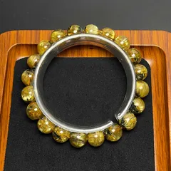 天然石★【100A太陽花タイチンルチル】★黄金針水晶ブレスレット 天然石 金運 9.9-10.7mm ZZ1897