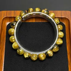 最高級!!!天然石★【165A太陽花タイチンルチル】★黄金針水晶ブレスレット 天然石 金運 9.9-10.7mm ZZ1898