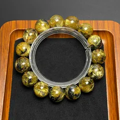 天然美品★【130A太陽花タイチンルチル】★黄金針水晶ブレスレット 天然石 金運 13.7-14.6mm ZZ1900