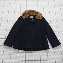 ◇ ⊇ バックナンバー BACKNUMBER KIDS ファー襟ウール混ピーコート ネイビー系 140 キッズ E  【1601210003684】