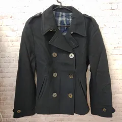 【TAKA70-29】◇ PPFM ｢クロップド ダブル ブレスト ジャケット Pコート(ダブルボタン) 幅広襟 ショート丈 裏地(チェック柄) 厚手 ウール｣ レディース L ブラック