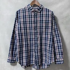 Django Atour ジャンゴアトゥール コットン ショートカラー くるみボタン シャツ size.不明 (S程度) ブルー チェック 襟スレありのサムネイル