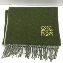 ★LOEWE ロエベ マフラー スカーフ ウール カシミヤ フリンジ付き グリーン 中古★006981