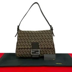 極 美品 袋付 FENDI フェンディ マンマバケット ズッキーノ FF ロゴ 柄 キャンバス レザー ハンドバッグ セミ ショルダー ブラウン 709-4