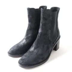 【ドンドン見直し】美品★JIMMY CHOO ジミーチュウ ラインストーン付 サイドゴア チャンキーヒール スウェードレザー ショートブーツ ブラック 36 イタリア製