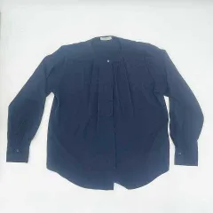 earth music&ecology　アースミュージックアンドエコロジー　ノーカラーフロントタックブラウス　ネイビー　フリーサイズ　□□