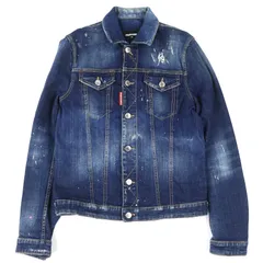 【ドンドン見直し】美品△DSQUARED2 ディースクエアード S74AM0914 CLASSIC JEAN JACKET コットン ダメージ加工 ペイント デニムジャケット インディゴブルー 44 イタリア製 正規品 メンズ